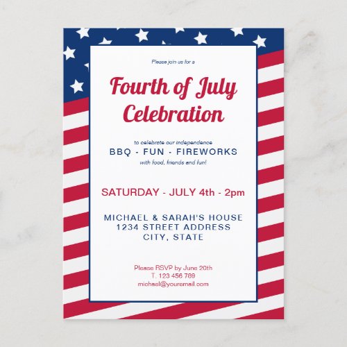 4th of July Invitation Postcard