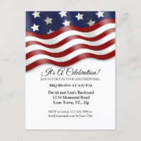 4th of July Invitation Red White Blue Flag Waving