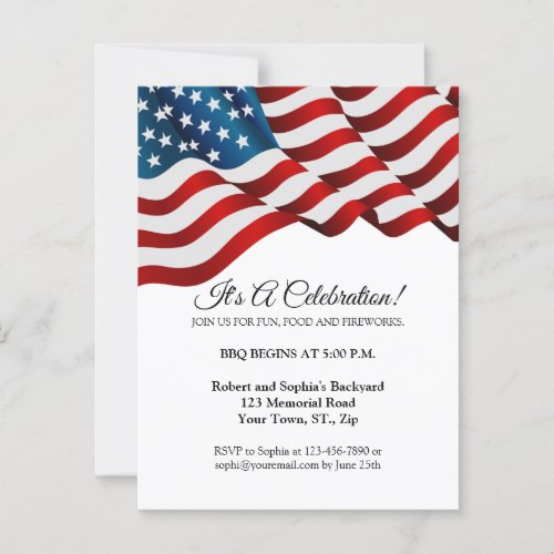 4th of July Invitation Red White Blue Flag Waving Postcard