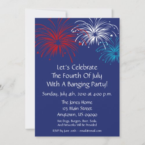 4th Of July Invitation Star Spangled Fireworks