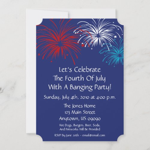 4th Of July Invitation Star Spangled Fireworks