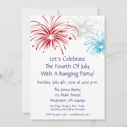 4th Of July Invitation Star Spangled Fireworks