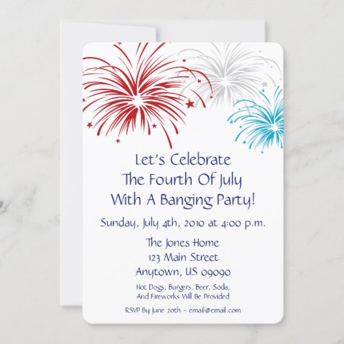 4th Of July Invitation Star Spangled Fireworks