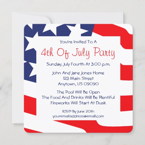 4th Of July Invitations American Flag Background