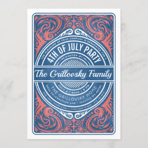 4th of July Invitations BBQ Red White & Blue