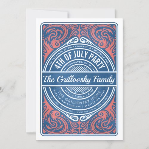 4th of July Invitations BBQ Red White  Blue