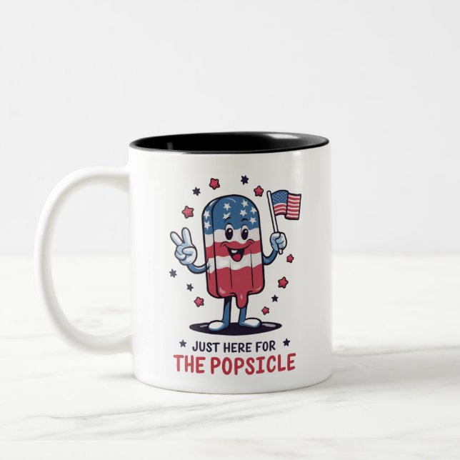 4th Of July Just Here For The Popsicle Patriotic Two-Tone Coffee Mug (Left)