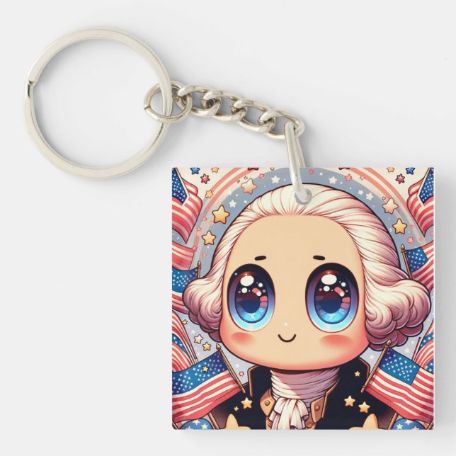 4th of July Kawaii George Washington Keychain (Front)