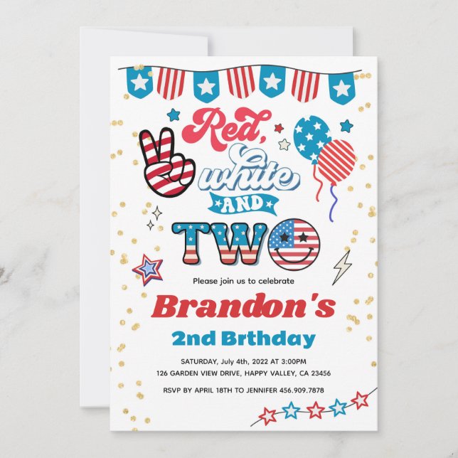 4th of July Kid 2nd Birthday Party Smile Face Invitation (Front)