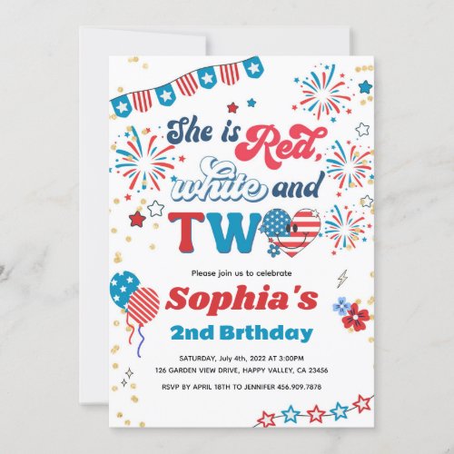 4th of July Kid Girl 2nd Birthday Party Smile Face Invitation