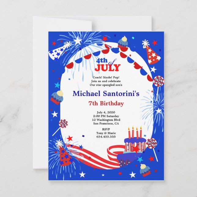 4th of July Kid's Birthday Party Invitation (Front)