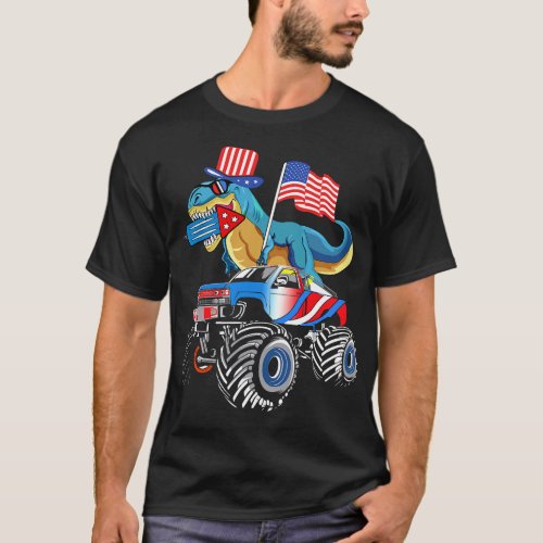 4th Of July kids boys dinosaur Firework American F T_Shirt