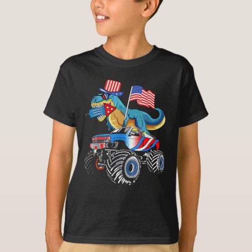 4th Of July kids boys dinosaur Firework American  T_Shirt