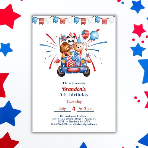 4th of July Kids Independence Day 5th Birthday Invitation