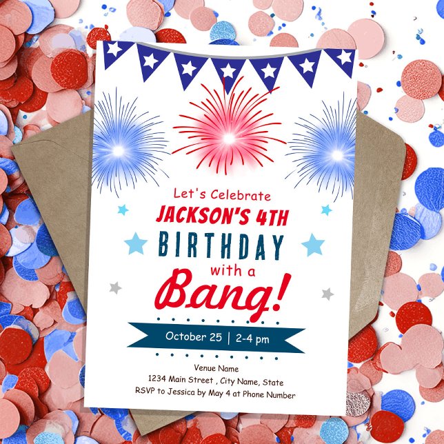 4th of July Kids Summer Firework Birthday Invitation (Creator Uploaded)