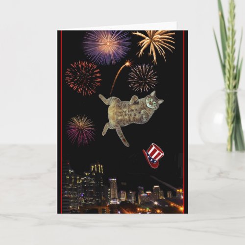 4th of July Kitty and Fireworks Card