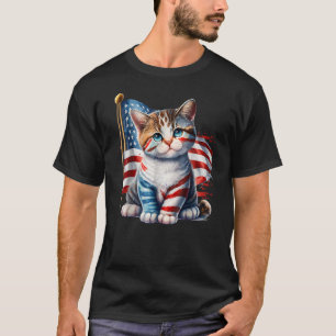 4th of July Kitty Cat American Flag America USA Ca T-Shirt