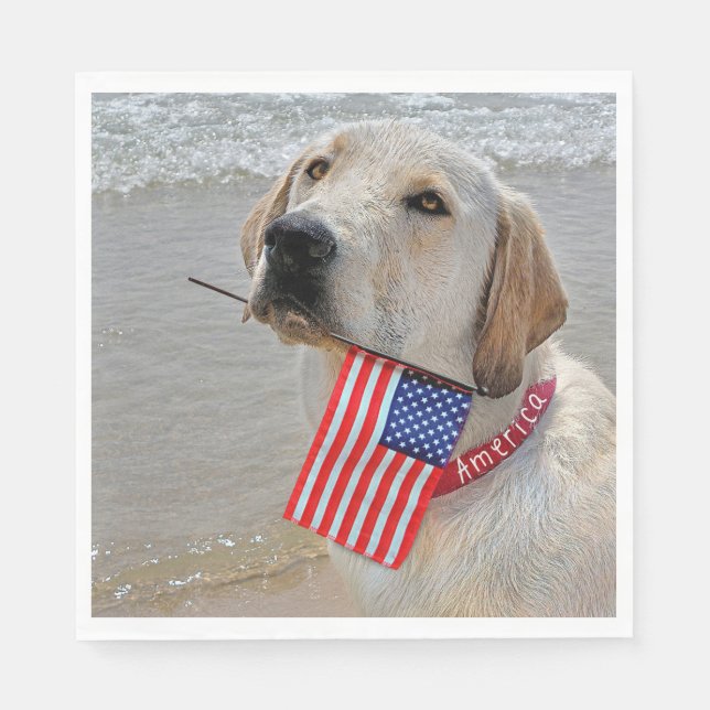 4th of July Labrador Retriever with Flag Napkins (Front)