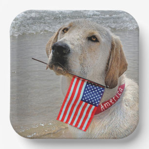 4th of July Labrador Retriever with Flag  Paper Plates