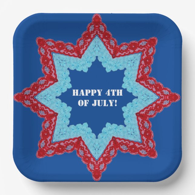 4th of July Lace Red White Blue  Paper Plates (Front)