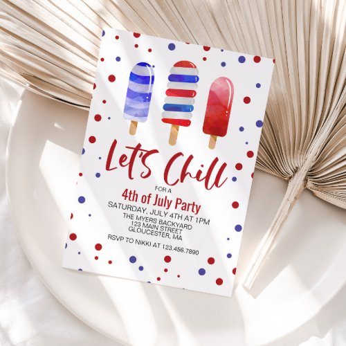 4th of July Lets Chill Red White Blue Ice Pops Invitation