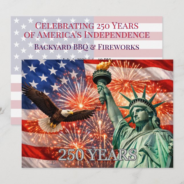 4th of July Liberty Eagle Fireworks USA 250th Invitation (Front/Back)