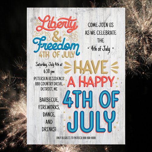 4th of July Liberty  Freedom BBQ Invitation