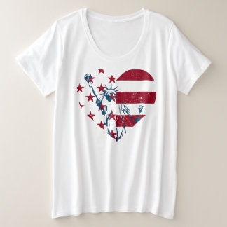 4th of July Liberty Statue Heart US Flag Patriotic Plus Size T-Shirt