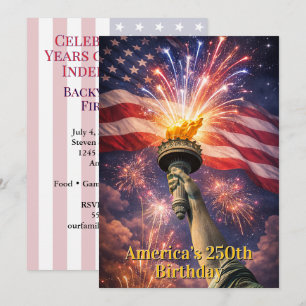 4th of July Liberty Torch Fireworks USA 250th Invitation