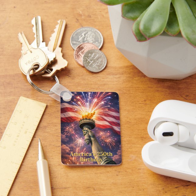 4th of July Liberty Torch Fireworks USA 250th Keychain (Desk)