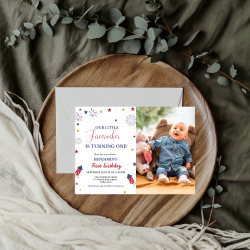 4th of July Little Firecracker 1st Birthday  Invitation