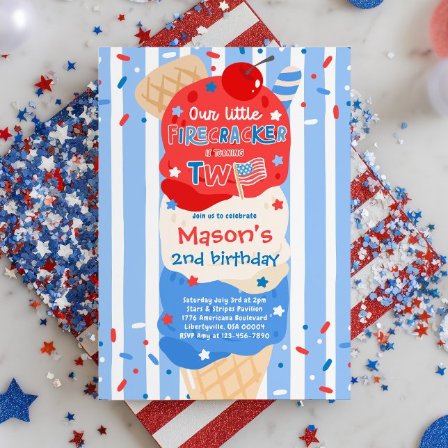 4th Of July Little Firecracker 2nd Birthday Party Invitation (Creator Uploaded)