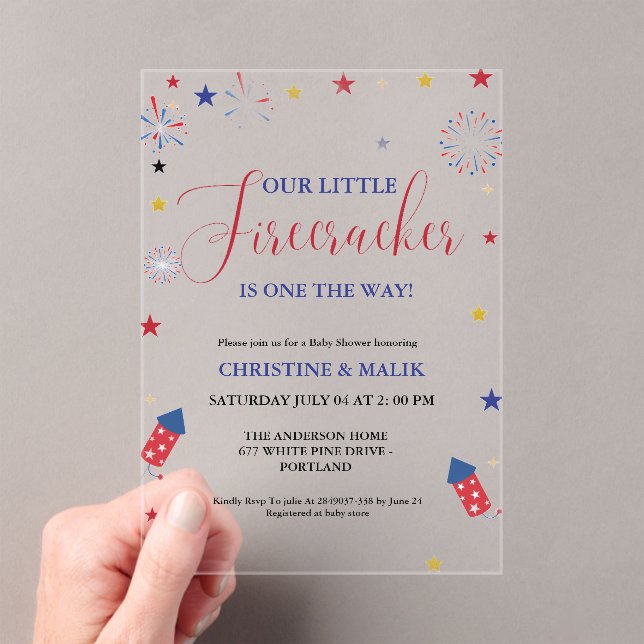 4th of July Little Firecracker Baby Shower Acrylic Invitations (Insitu (Handheld))