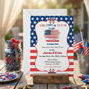 4th of july little firecracker baby shower invitation