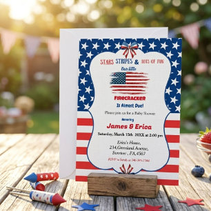 4th of july little firecracker baby shower invitation