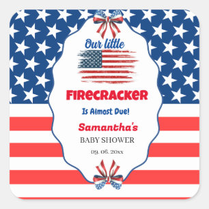 4th of july little firecracker baby shower square sticker