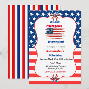 4th of july little firecracker birthday invitation
