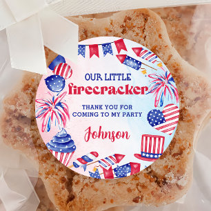 4th of July Little Firecracker Birthday Party Classic Round Sticker