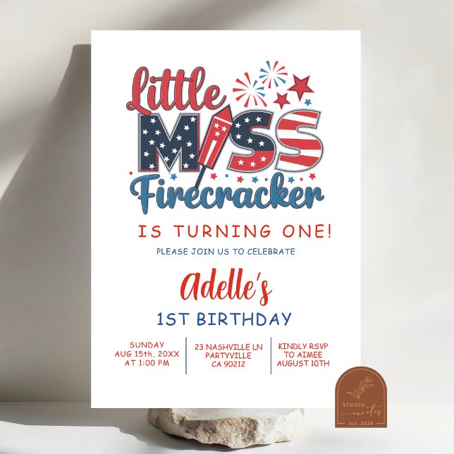 4th of July Little Miss Firecracker first birthday Invitation (Creator Uploaded)