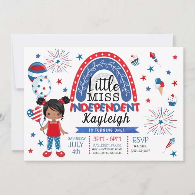 4th of July Little Miss Independent Birthday Invitation (Front)