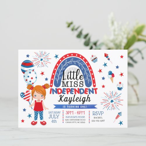 4th of July Little Miss Independent Birthday Invitation