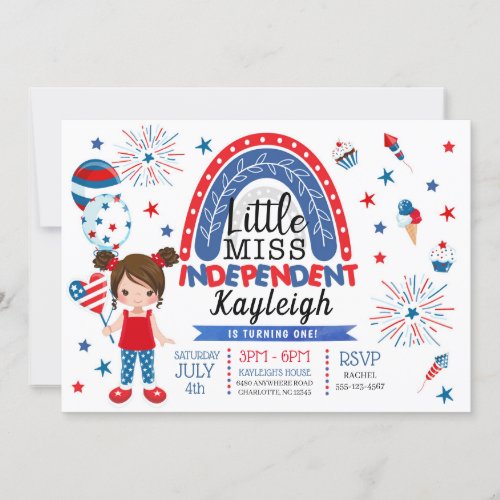 4th of July Little Miss Independent Birthday Invitation