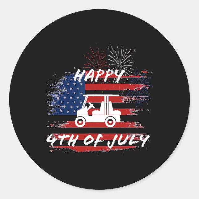 4th Of July Looping Parade Holiday Golf Cart Ameri Classic Round Sticker (Front)