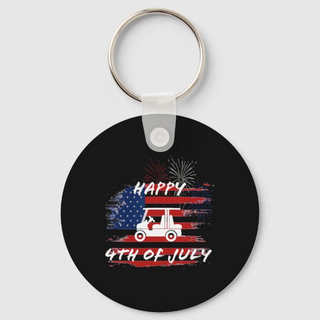 4th Of July Looping Parade Holiday Golf Cart Ameri Keychain (Front)