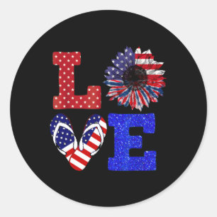 4Th Of July Love Flip Flops Patriotic Usa Flag Classic Round Sticker