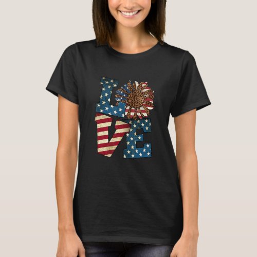 4th Of July Love Sunflower Flag Usa American Patri T_Shirt