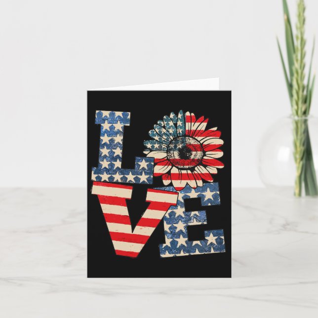 4th Of July Love Sunflower Patriotic American Flag Card (Front)