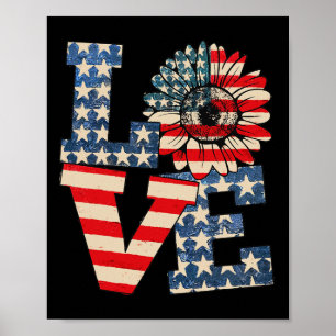 4th Of July Love Sunflower Patriotic American Flag Poster