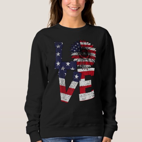4th Of July Love Sunflower Patriotic American Flag Sweatshirt