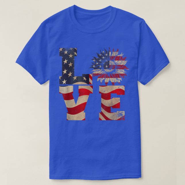 4th Of July Love Sunflower Patriotic American Flag T-Shirt (Design Front)